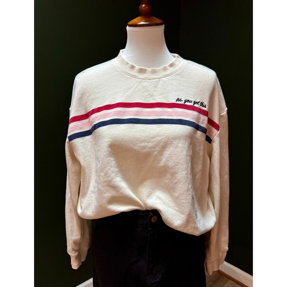 POPSUGAR Cream‎ "Ps You Got This" Embroidered Crewneck Women's L